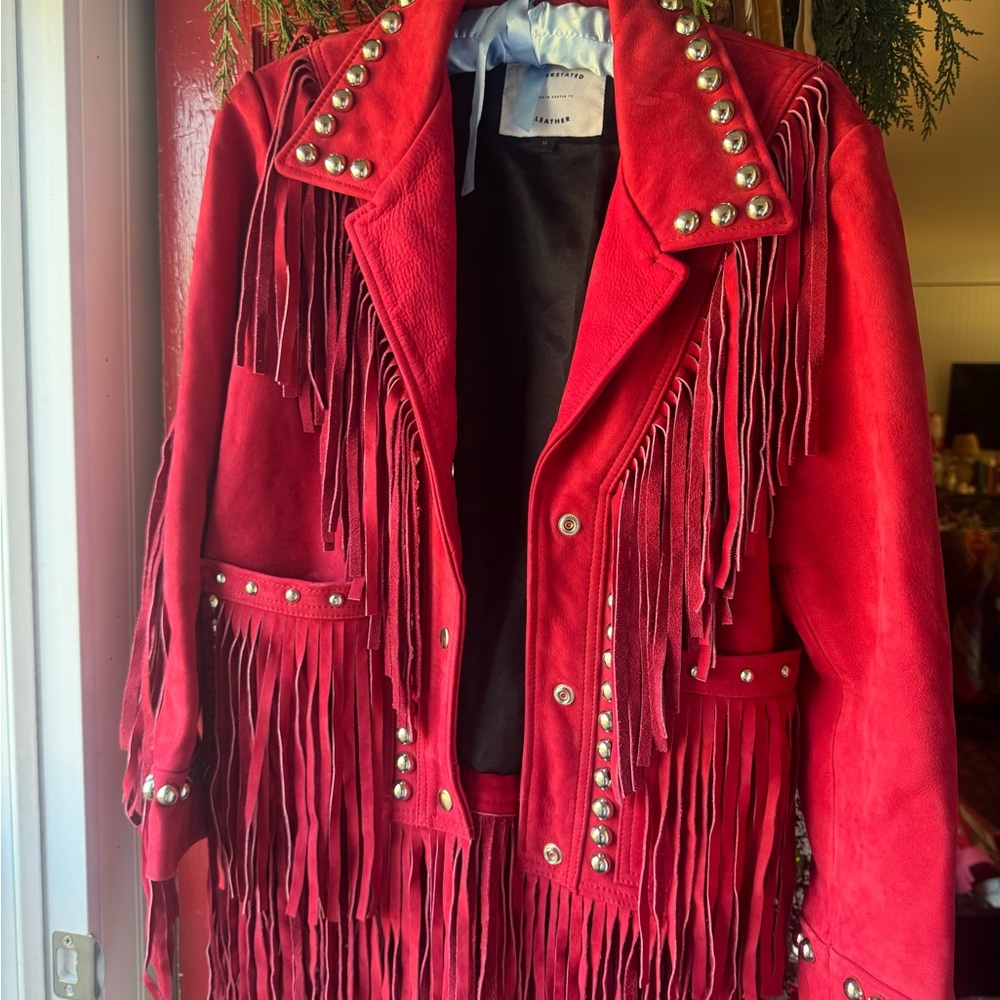 Understated Red Suede Fringe Jacket